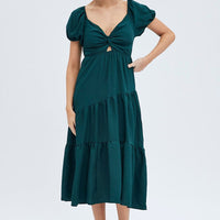 Green Midi Dress Short Sleeve Cut Out