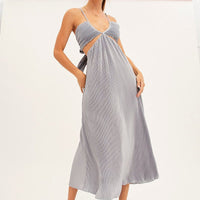 Blue Plisse Midi Dress Tie Back