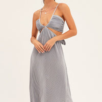 Blue Plisse Midi Dress Tie Back