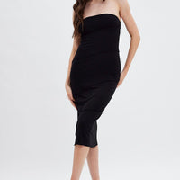 Black Ribbed Bodycon Midi Dress