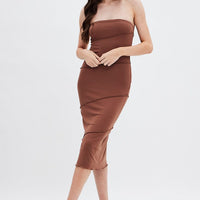 Brown Ribbed Bodycon Midi Dress