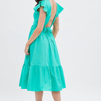 Green Tie Back Midi Dress