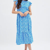 Blue Floral Tie Back Midi Dress