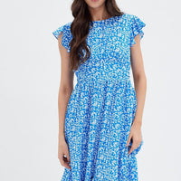 Blue Floral Tie Back Midi Dress