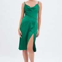 Green Cowl Neck Slip Midi Dress