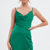 Green Cowl Neck Slip Midi Dress