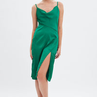 Green Cowl Neck Slip Midi Dress
