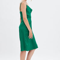 Green Cowl Neck Slip Midi Dress