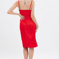Red Cowl Neck Slip Midi Dress