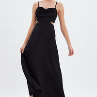Black Midi Dress Evening Cowl Neck