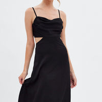 Black Midi Dress Evening Cowl Neck