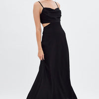Black Midi Dress Evening Cowl Neck