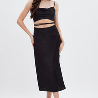 Black Midi Dress Cowl Neck Satin