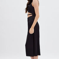 Black Midi Dress Cowl Neck Satin