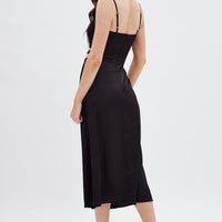 Black Midi Dress Cowl Neck Satin
