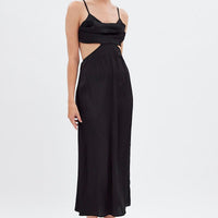 Black Cowl Neck Cutout Midi Dress
