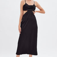 Black Cowl Neck Cutout Midi Dress