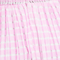 Purple Check Midi Dress Puff Sleeve