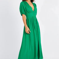 Green Midi Dress Puff Sleeve