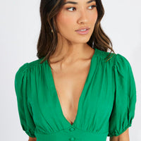 Green Midi Dress Puff Sleeve