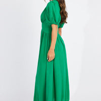 Green Midi Dress Puff Sleeve