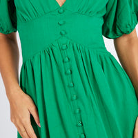 Green Midi Dress Puff Sleeve