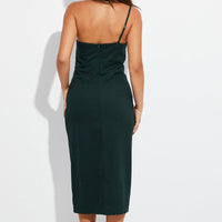 Green Midi Dress One Shoulder Asymmetric
