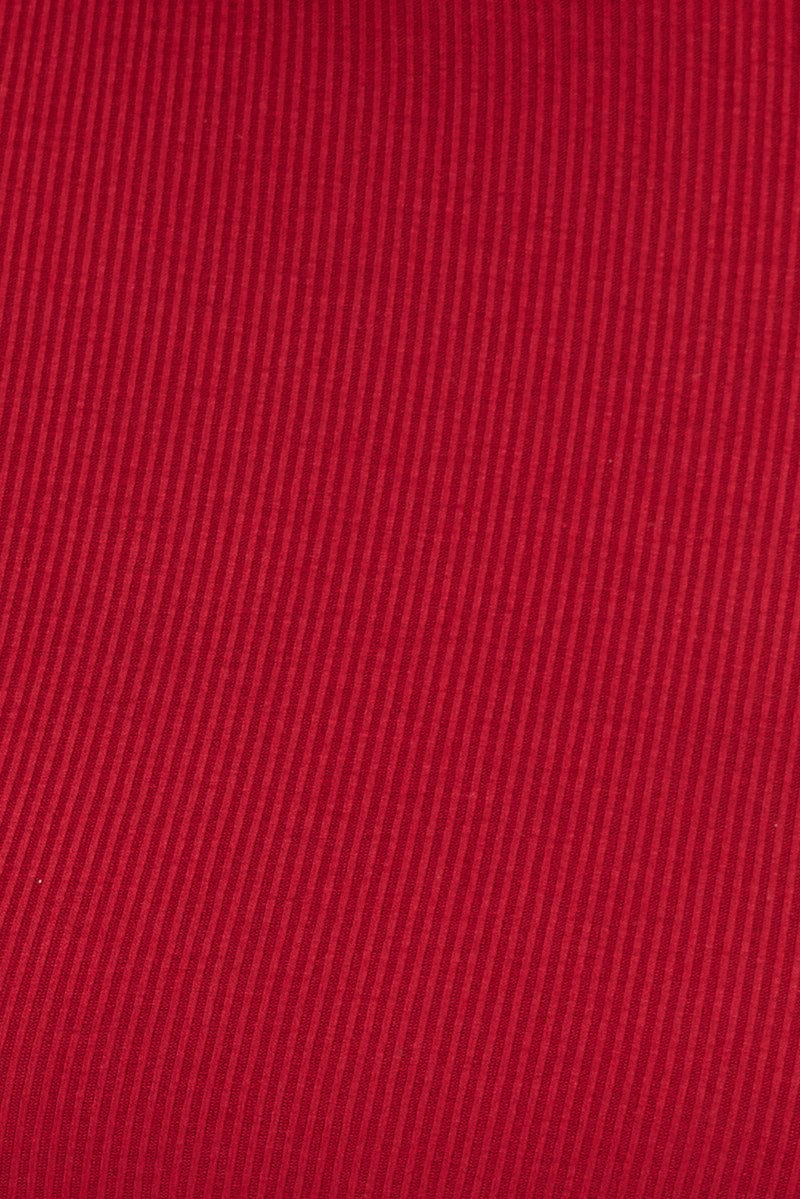 Red Midi Dress Long Sleeve High Neck Rib Jersey