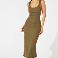 Green Midi Dress Sleeveless Bodycon Rib