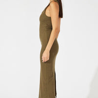 Green Midi Dress Sleeveless Bodycon Rib