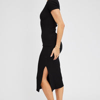 Black Midi Dress Short Sleeve Rib