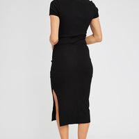 Black Midi Dress Short Sleeve Rib