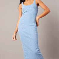 Denim Midi Dress Sleeveless Denim