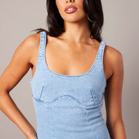 Denim Midi Dress Sleeveless Denim