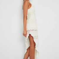 White Midi Dress Sleeveless Lace