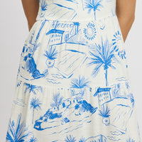 Blue Abstract Maxi Dress Tiered Strappy
