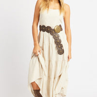 Beige Midi Dress Tiered Strappy