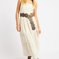 Beige Midi Dress Tiered Strappy