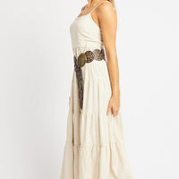 Beige Midi Dress Tiered Strappy