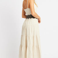 Beige Midi Dress Tiered Strappy