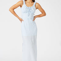 Blue Maxi Dress Short Sleeve Ruched Bust