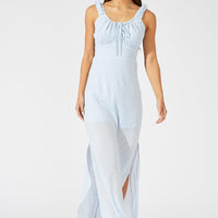 Blue Maxi Dress Short Sleeve Ruched Bust