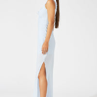 Blue Maxi Dress Short Sleeve Ruched Bust
