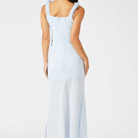Blue Maxi Dress Short Sleeve Ruched Bust