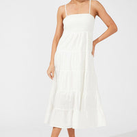 White Midi Dress Sleeveless Tiered
