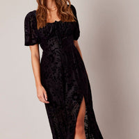 Black Midi Dress Short Sleeve Side Split