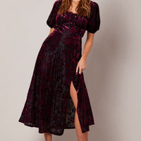 Red Midi Dress Short Sleeve Side Split