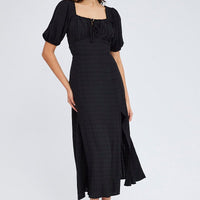 Black Midi Dress Short Sleeve Ruched Bust
