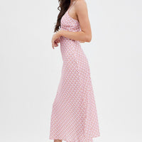 Pink Geo Midi Dress V-Neck Sleeveless