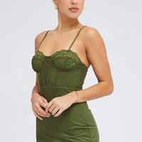Green Mini Dress Corset Detail Mesh